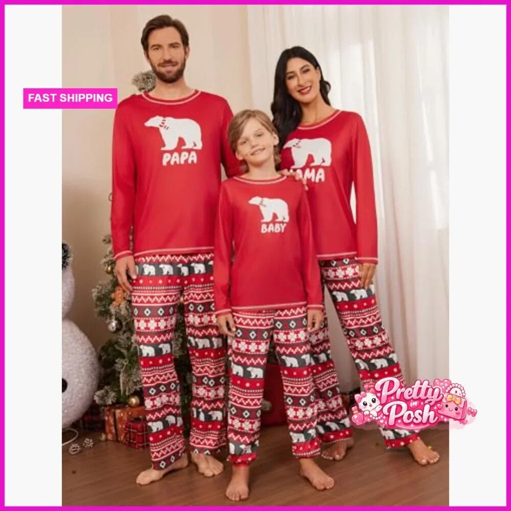 Soft Christmas Pajamas Set, 95% Polyester 5% Spandex, Matching Family Sleepwear